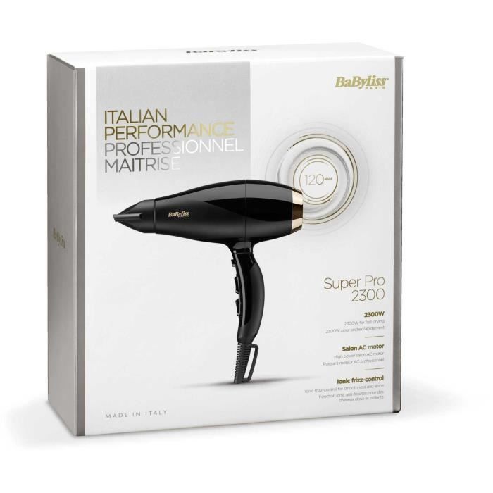 Seche-cheveux - BaByliss - 6714E Super Pro 2300 - Moteur AC - Fabriqué en Italie