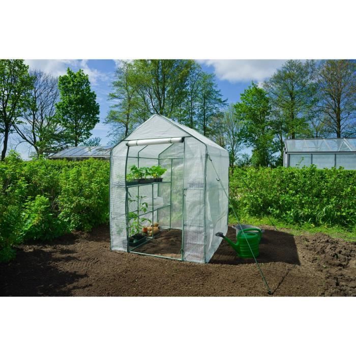 Serre de Jardin - NATURE - H195 x 143 x 143 - 2 étageres - PE armé 140 g/m² - Vert NATURE