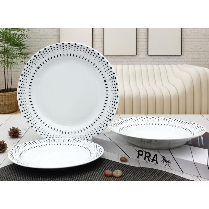 Service 18 pieces Grain de riz en porcelaine noir - Paloma Tech