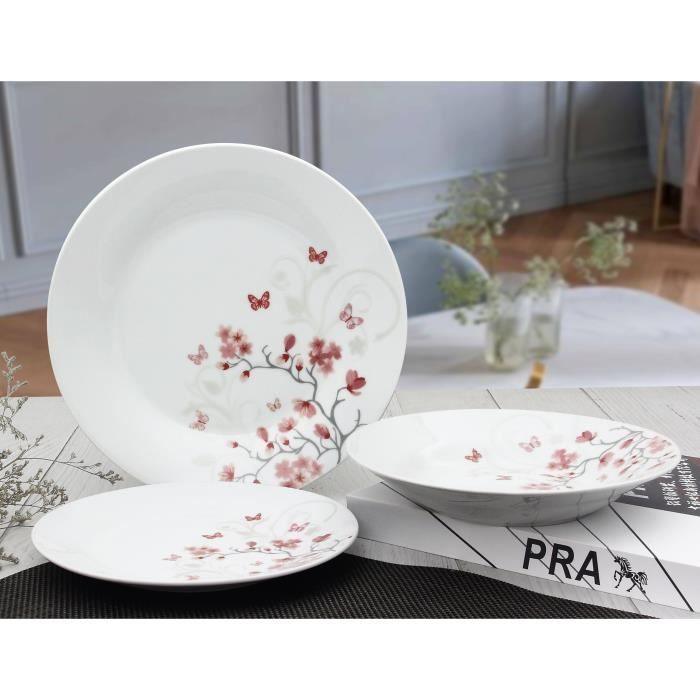 Service de Table 18 pieces en porcelaine Papillons rouge - Paloma Tech