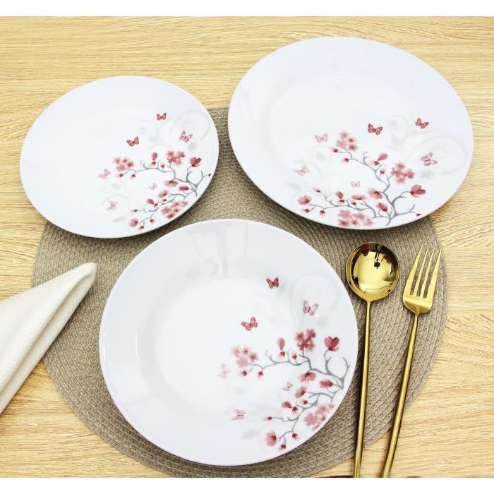 Service de Table 18 pieces en porcelaine Papillons rouge - Paloma Tech