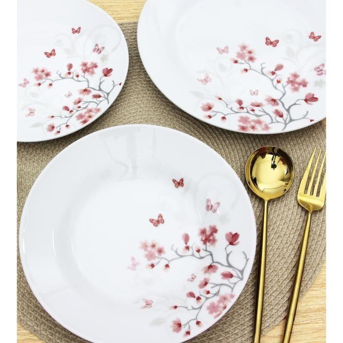 Service de Table 18 pieces en porcelaine Papillons rouge - Paloma Tech