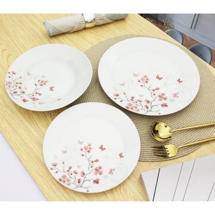 Service de Table 18 pieces en porcelaine Papillons rouge - Paloma Tech