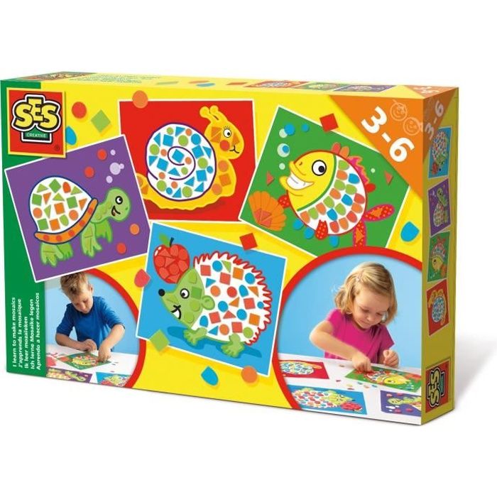 SES Creative 14827 - J’apprends la mosaique aves les mosaiques autocollants de couleur convient aux jeunes enfants