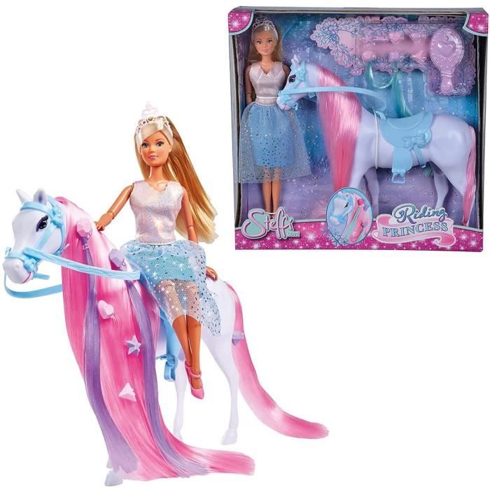 Simba - Steffi Love Princesse et Cheval - Poupée Mannequin 29cm - Robe + Tiare - Accessoires de Coiffure inclu