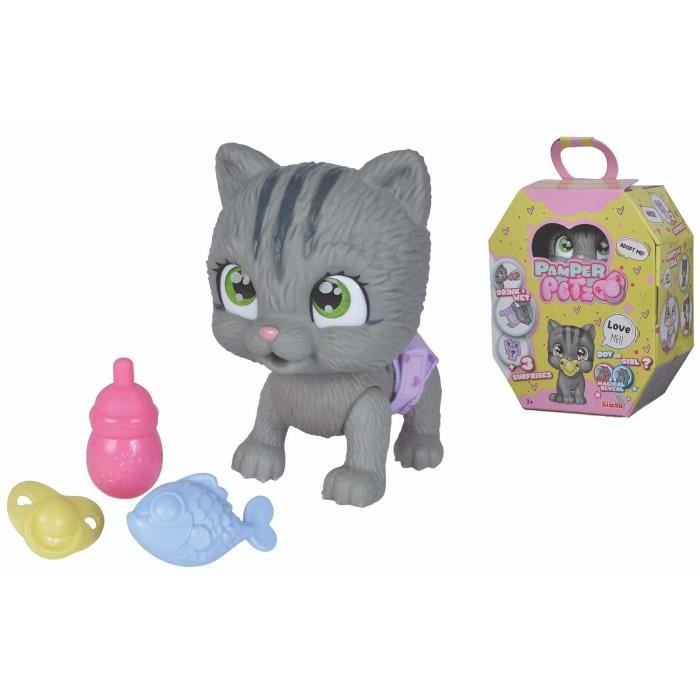 Smoby - Pamper Petz - Chat a adopter - 4 accessoires - Articulé - Bois et fais pipi - Certificat d’adoption - Des 3 ans