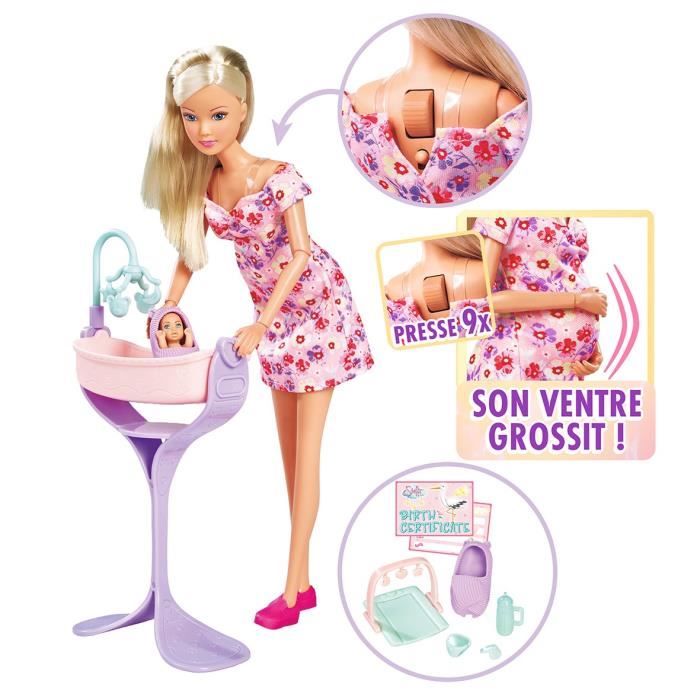 Smoby - Steffi Love - Future Maman - Poupée mannequin enceinte (29cm) - Accesoires pour bébé - Bouton