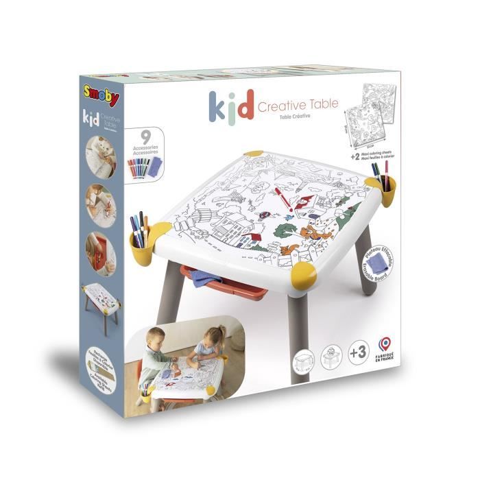 Smoby - Table enfant Créative - Feutre effacable pour la table + 2 grandes feuilles de coloriage - 3 rangements