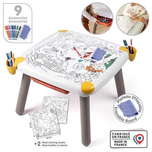 Smoby - Table enfant Créative - Feutre effacable pour la table + 2 grandes feuilles de coloriage - 3 rangements