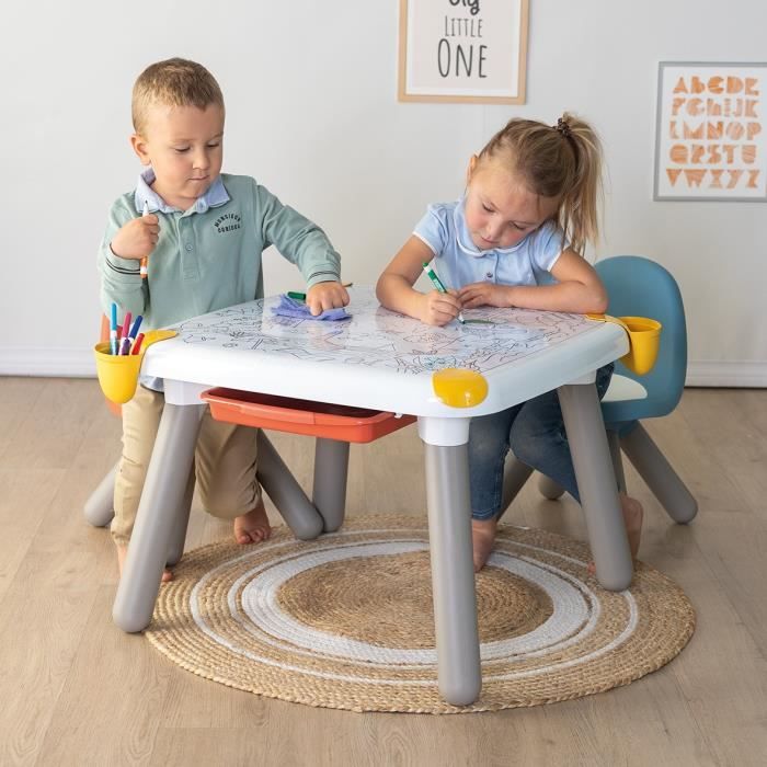 Smoby - Table enfant Créative - Feutre effacable pour la table + 2 grandes feuilles de coloriage - 3 rangements