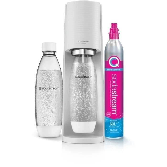 SodaStream TERRA Machine a Eau Pétillante -Pack 2 Bouteilles 1L Compatible Lave-Vaisselle + 1 Recharge de Gaz 60L