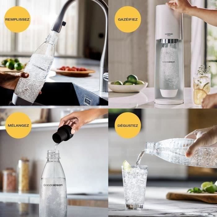 SodaStream TERRA Machine a Eau Pétillante -Pack 2 Bouteilles 1L Compatible Lave-Vaisselle + 1 Recharge de Gaz 60L