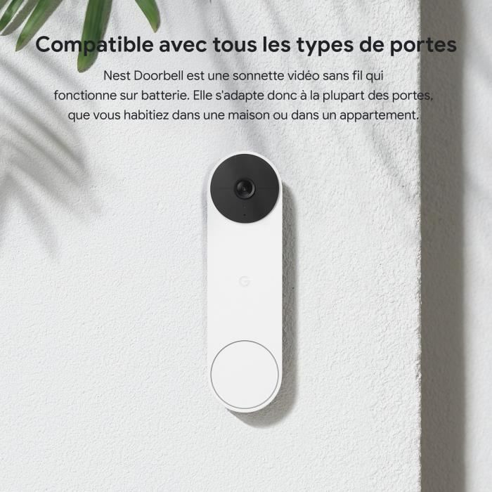 Sonnette de porte sans fil - Google Nest - Doorbell GA01318-FR - Caméra intégrée - 802.11b/g/n - Bluetooth LE - 2.4 Ghz