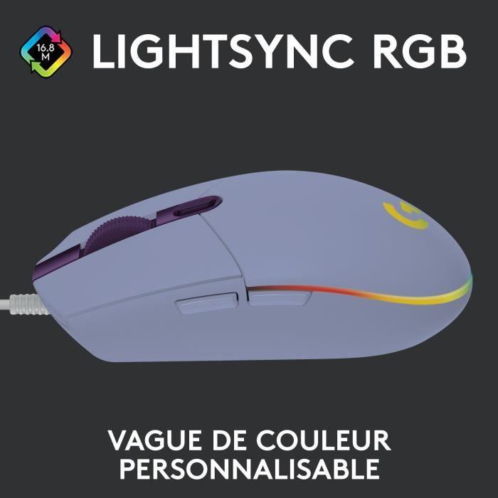 Souris Gaming Filaire - LOGITECH G - G203 - LIGHTSYNC - RGB - Couleur Lilas - Paloma Tech