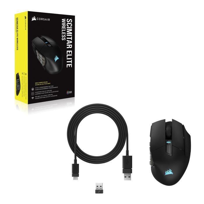 Souris Gaming - Sans fil - CORSAIR - SCIMITAR ELITE RGB Wireless - 16 boutons programmables - Autonomie 150h - Noir (CH - 9314311 - EU) - Paloma Tech