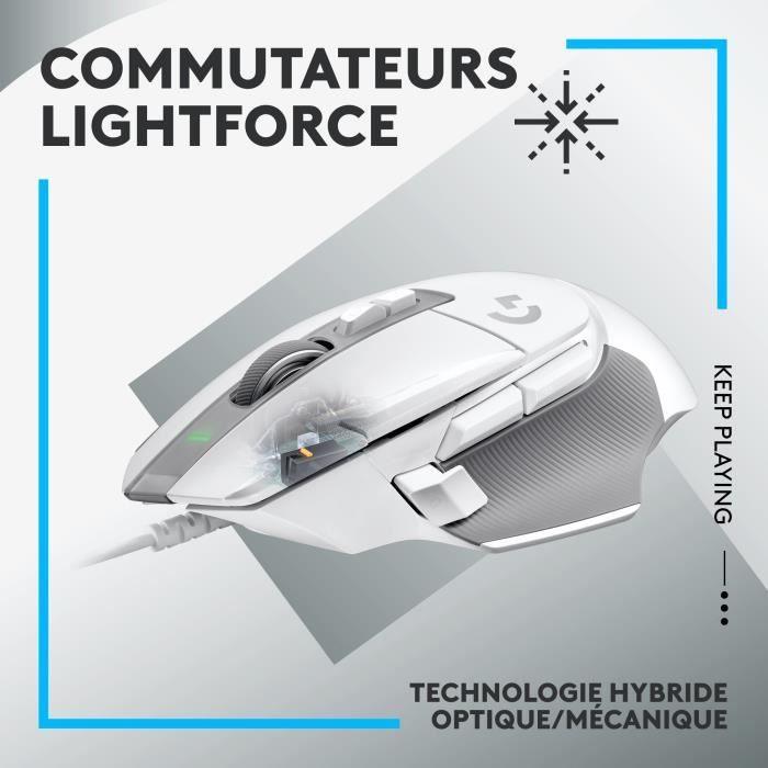 Logitech - G502 X Souris Gaming Filaire - LIGHTFORCE boutons primaires hybrides optique - mécanique, capteur gaming HERO 25K - Blanc - Paloma Tech