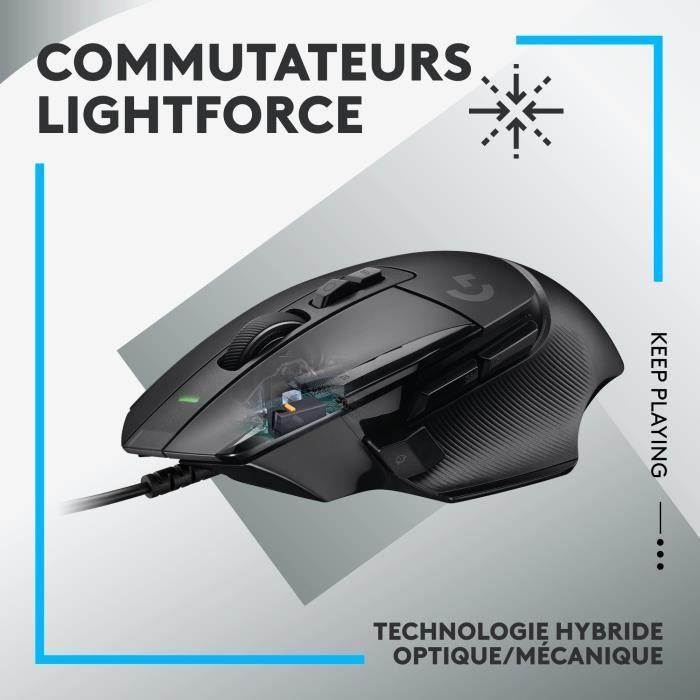 Logitech - G502 X Souris Gaming Filaire - LIGHTFORCE boutons primaires hybrides optique - mécanique, capteur gaming HERO 25K - Noir - Paloma Tech