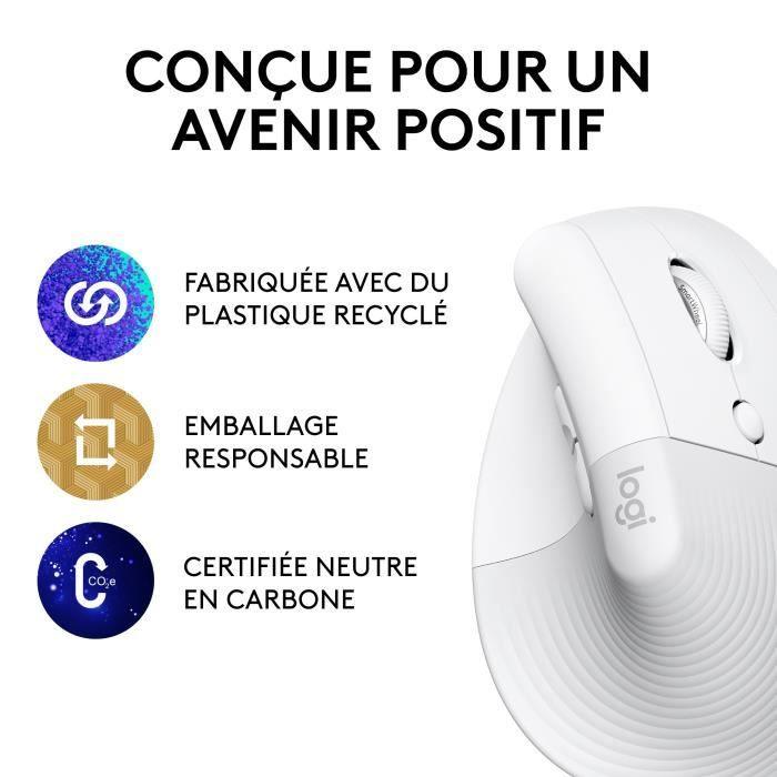 Souris Logitech Lift Ergonomique Verticale, Sans Fil, Silencieuse - Blanc LOGITECH