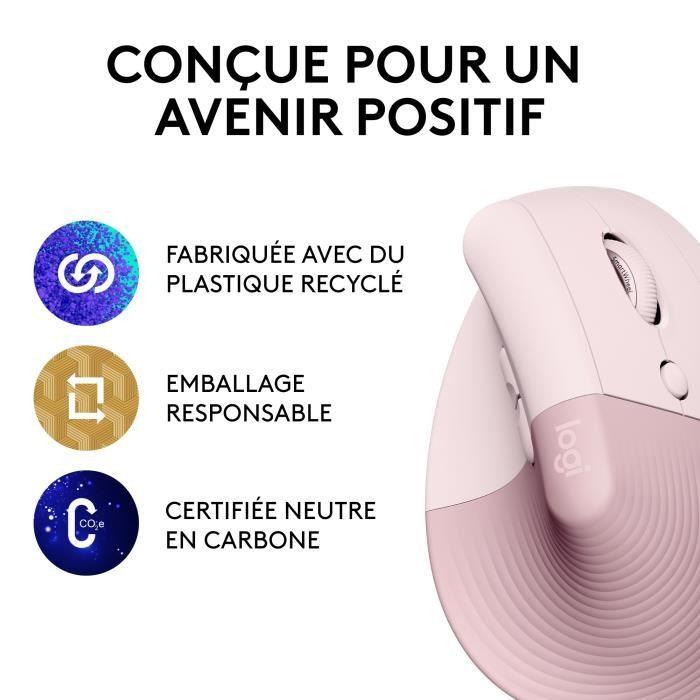 Souris Logitech Lift Ergonomique Verticale, Sans Fil, Silencieuse - Rose LOGITECH