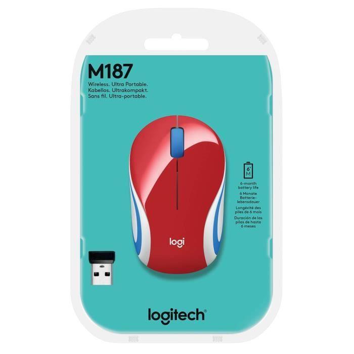 LOGITECH - Souris mini sans fil optique M187 - Rouge - Paloma Tech