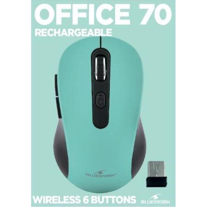 Souris sans fil - BLUESTORK - M - WL - OFF70 - GREEN - Rechargeable - 800/1200/1600 DPI - 6 boutons - Vert menthe - Paloma Tech