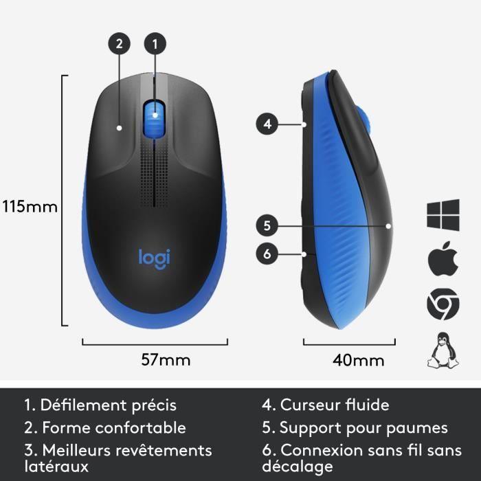 Souris sans fil - Logitech - M190 ergonomique - Bleu - Paloma Tech