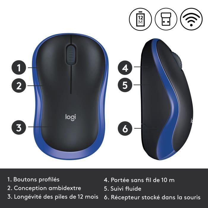 LOGITECH - souris sans fil optique - M185 Bleu - Paloma Tech