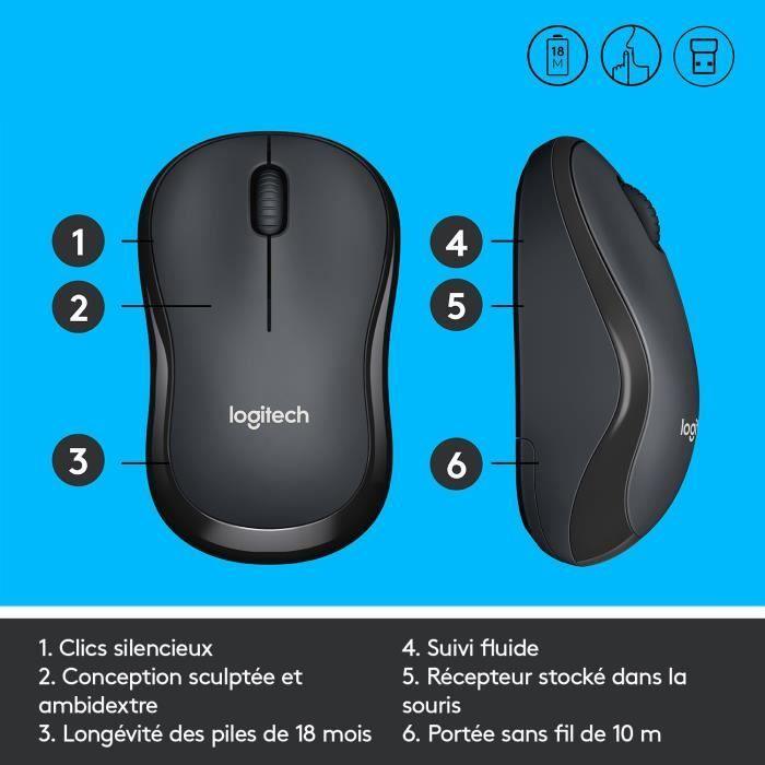 LOGITECH Souris Silencieuse M220 Silent - Sans Fil - Gris/Noir - Paloma Tech