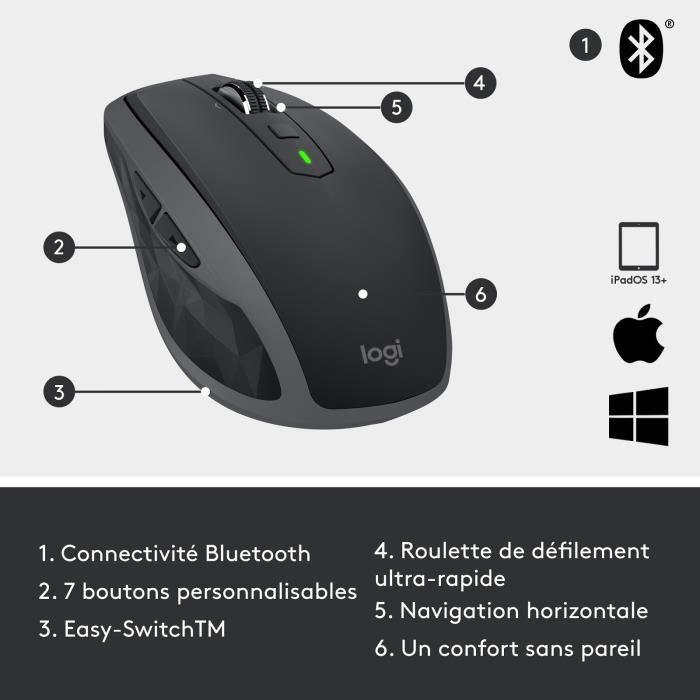 Souris sans fil - LOGITECH - MX Anywhere 2S - Noir - Paloma Tech