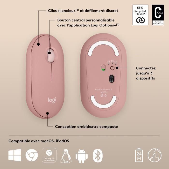 LOGITECH - Souris sans fil - Pebble Mouse 2 M350s - Rose - (910 - 007014) - Paloma Tech