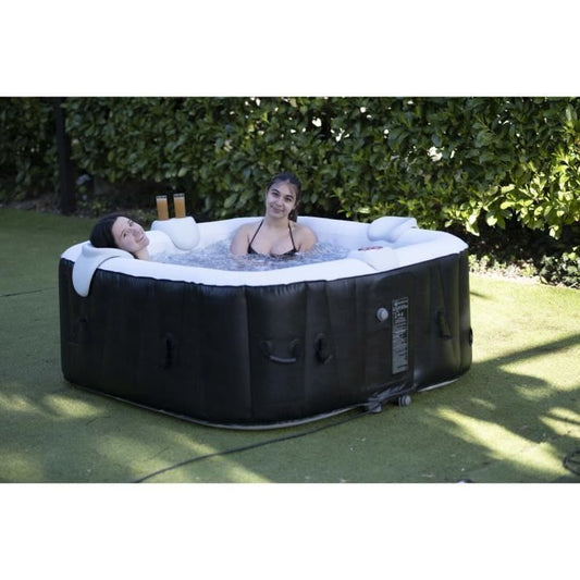 Spa gonflable avec bandeau LED SUNSPA - AC02-LED - 185 x 65 cm - 6 places - Carré (Avec filtre, cadenas, tapis de sol et SUNSPA