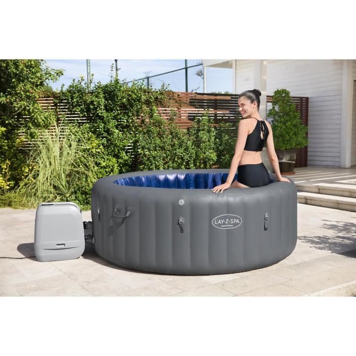 Spa gonflable BESTWAY - Lay-Z-Spa Santorini - 5 a 7 places -Rond (Livré avec 5 appuie-tete rembourrés + 2 LED a eau ColorJet) BESTWAY