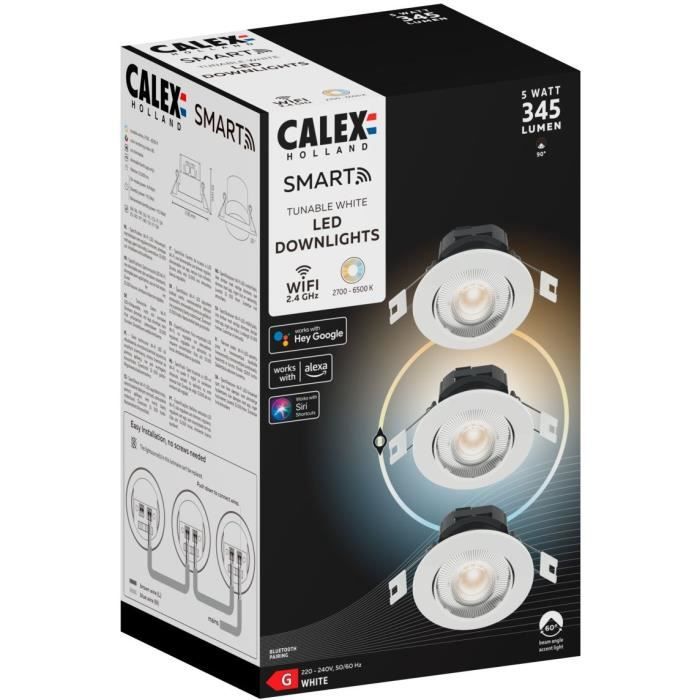 Spots encastrables LED - CALEX - SMART DOWNLIGHT - 5 W - 400 ml - 6500 K - Intensité variable - Pack de 3