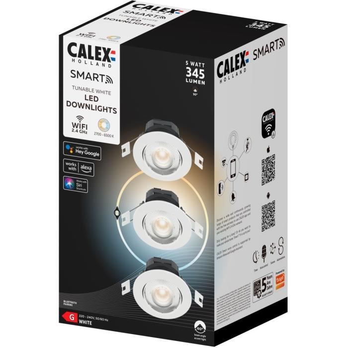 Spots encastrables LED - CALEX - SMART DOWNLIGHT - 5 W - 400 ml - 6500 K - Intensité variable - Pack de 3