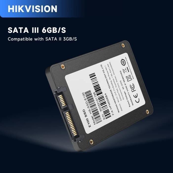 SSD Interne - HIKVISION - 2.5 2048 Go E100 SATA 3.0  3D NAND 520MB/s - 560MB/s 960TB (HS-SSD-E100/2048G) HIKVISION