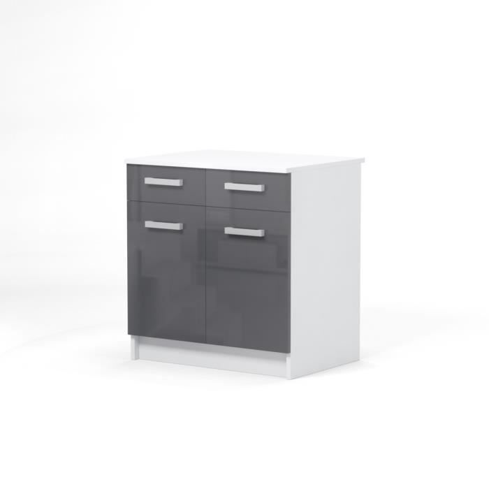 START Caisson bas de cuisine L 80 cm avec plan de travail inclus - Gris Brillant