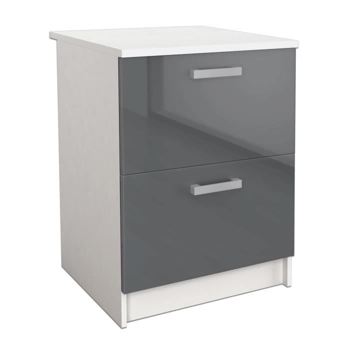 START Meuble bas de cuisine L 60 cm avec plan de travail inclus - Gris Brillant