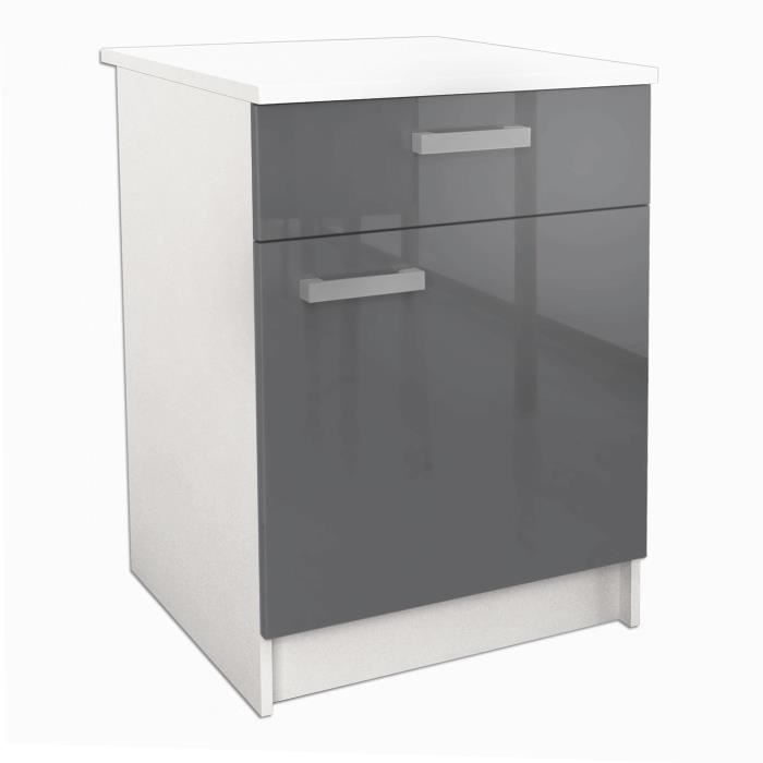 START Meuble bas de cuisine L 60 cm avec plan de travail inclus - Gris Brillant