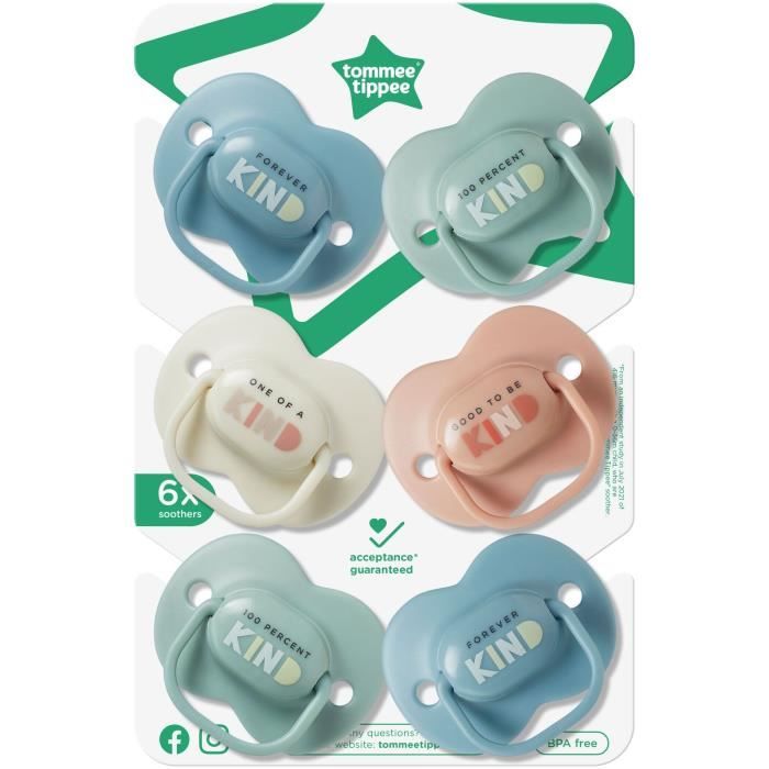 Sucettes - TOMMEE TIPPEE - 6-18 Mois - Lot de 6 - Forme Orthodontique Symétrique Silicone sans BPA