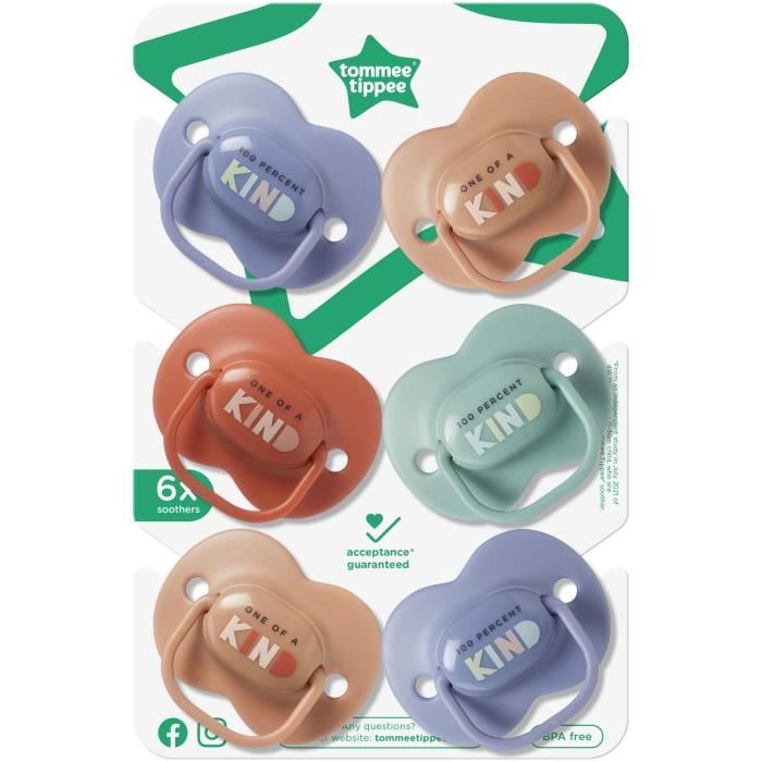 Sucettes - TOMMEE TIPPEE - ANYTIME - 18-36 Mois - Lot de 6 - Forme Orthodontique Symétrique - Silicone sans BPA