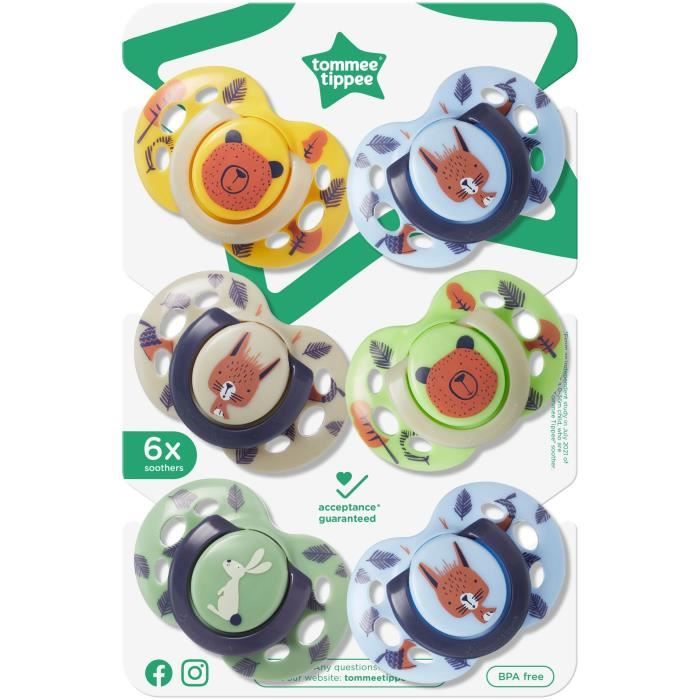 Sucettes - TOMMEE TIPPEE - FUN - 6-18 mois - Lot de 6 - Forme Orthodontique Symétrique - Silicone sans BPA