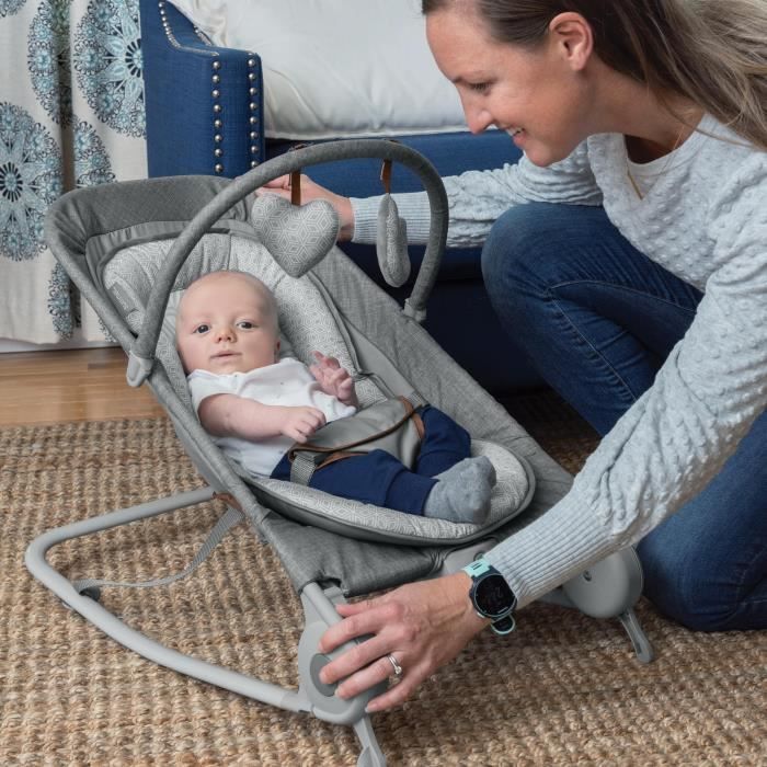 SUMMER INFANT Transat 2en1 transat a bascule pratique et portable jouets et vibrations apaisantes gris heather