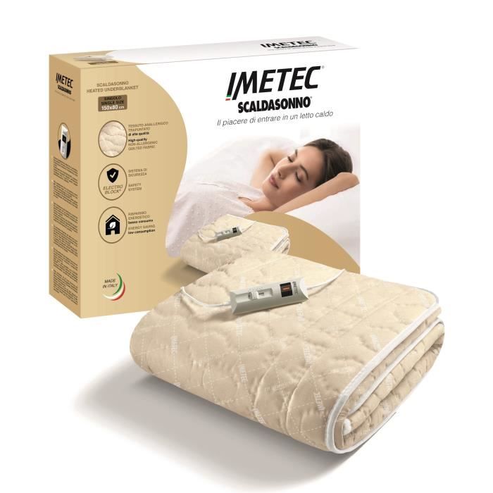 Surmatelas Chauffant - Imetec - Chauffe-lit Pour Lit Double 150 x 80 cm - 2 Commandes avec 2 Températures - Lavable IMETEC