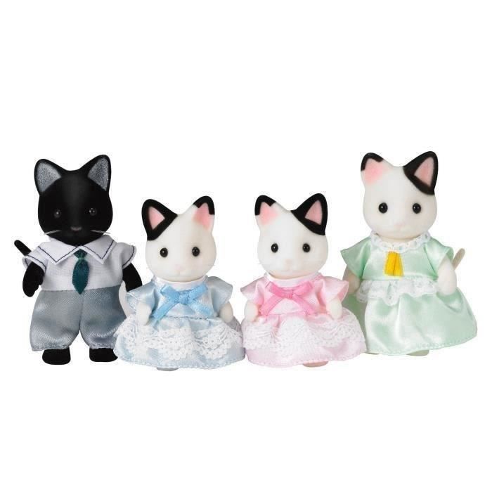 SYLVANIAN FAMILIES - 5181 - Famille Chat Bicolore - Articulée et Habillée - A partir de 3 ans