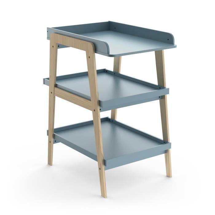 Table a langer TSUGA - Bois massif et MDF - L.58 x P.71,1 x H.101,2 cm - Pour matelas 50x70 cm - Bleu orage DEMEYERE