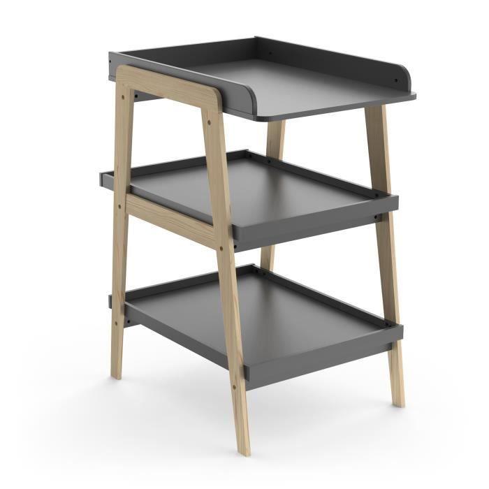 Table a langer TSUGA - Bois massif et MDF - L.58 x P.71,1 x H.101,2 cm - Pour matelas 50x70 cm - Gris graphite DEMEYERE