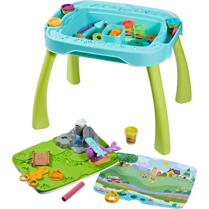 Table de création Play-Doh réversible pour enfants avec 15 accessoires et 6 pots de pâte a modeler Play-Doh Starters