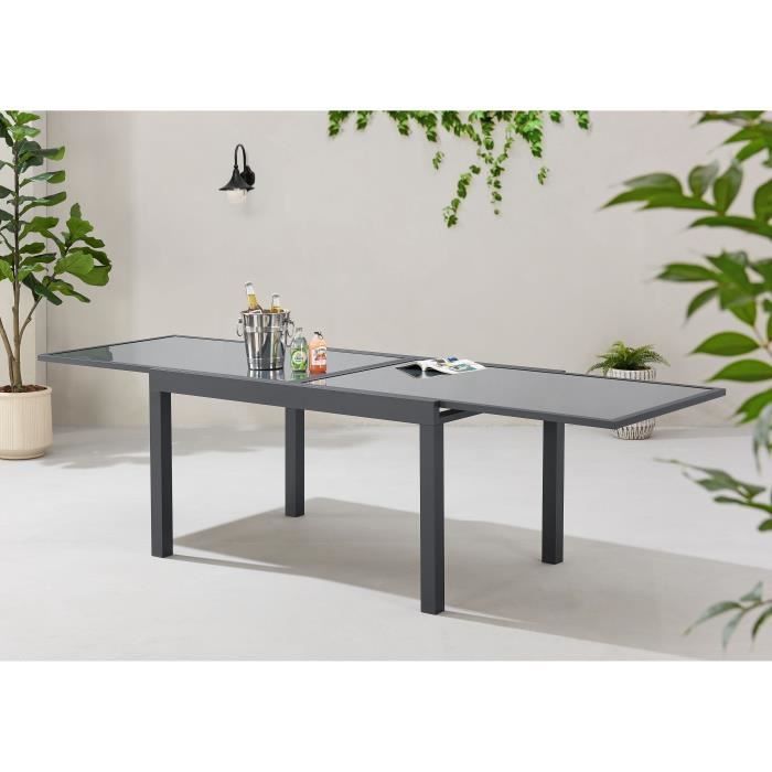 Table de jardin extensible rectangulaire 6 a 10 personnes - Structure aluminium - Plateau verre trempé - L 135-270 x H 75 x P 90 AUCUNE