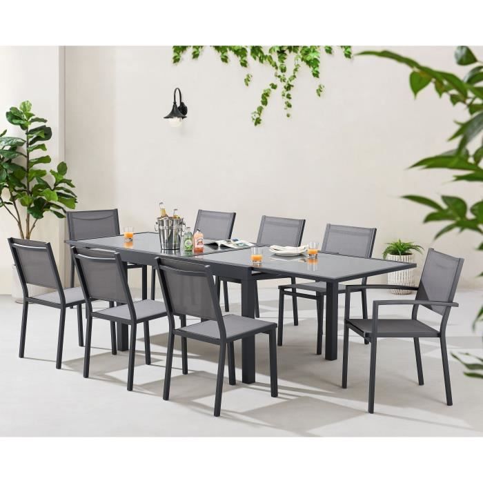 Table de jardin extensible rectangulaire 6 a 10 personnes - Structure aluminium - Plateau verre trempé - L 135-270 x H 75 x P 90 AUCUNE