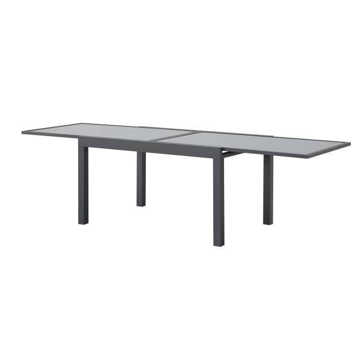 Table de jardin extensible rectangulaire 6 a 10 personnes - Structure aluminium - Plateau verre trempé - L 135-270 x H 75 x P 90 AUCUNE